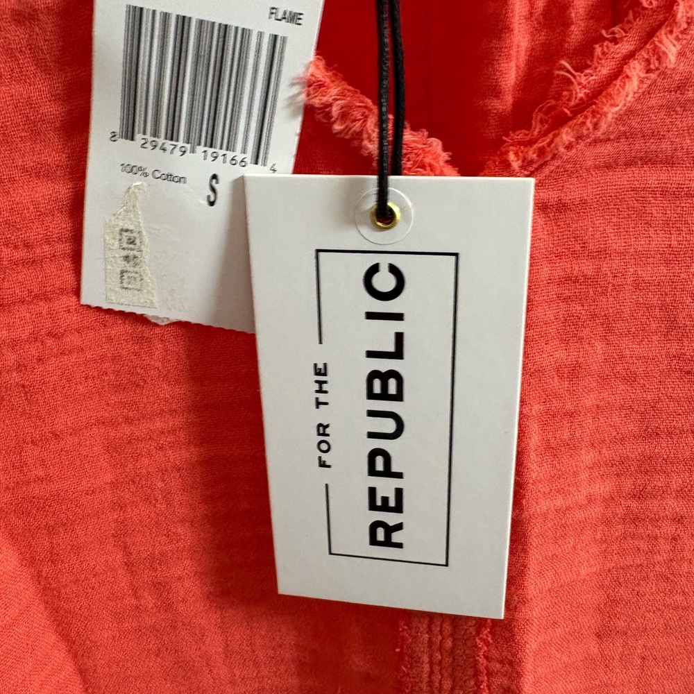 For The Rebublic Orange Raw Edge V-Neck Top S - Picture 5 of 6